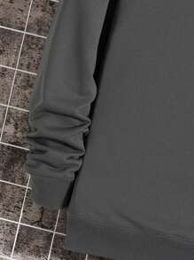 Men Spider Web & Letter Graphic Drop Shoulder Sweatshirt Without Tee, For Halloween - Dark Grey - View 3
