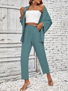 SHEIN LUNE Chất rắn Mở Mặt trước áo & Quần - màu xanh lá - Xem 4