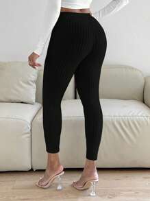 SHEIN SXY Solid Ribbed Knit Leggings