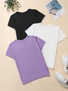 SHEIN Unity 3pcs Letter Graphic Tee - Purple - View 2