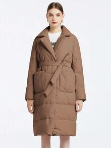 MIEGOFCE Women's Solid Color Dual Pocket Turndown Collar Padded Coat - Brown - View 5