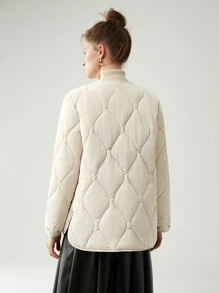 Anewsta Solid Button Front Onion Quilted Coat - Beige - View 2