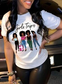 SHEIN Figure & Slogan Graphic Tee - White - View 1