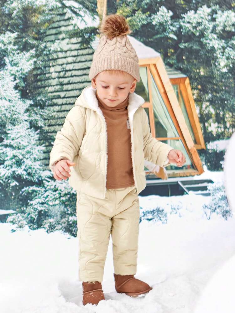 Baby Boy Teddy Lined Hooded Coat & Pants