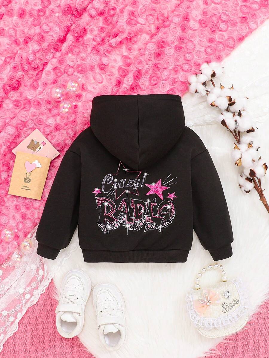 SHEIN Bebé niñas Capucha con estampado de letra con bolsillo de canguro