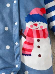SHEIN Baby Girl Striped & Snowman Print Baseball Collar Button Front Sleep Jumpsuit - Multicolor - View 4