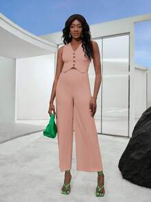 BizChic Button Front Vest Blazer - Dusty Pink - View 3