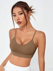 Easithlete 素色條紋針織運動型胸罩 - 咖啡棕 - 查看 5