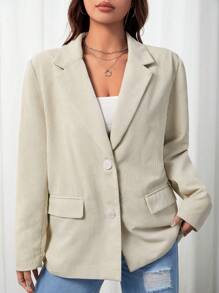 SHEIN EZwear 西裝領翻蓋細節單排釦西裝外套 - 卡其色 - 查看 6