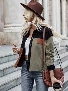 EMERY ROSE 拼色翻蓋細節落肩夾克 - 彩色 - 查看 5