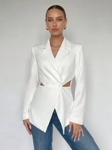 BizChic 腰部鏤空單釦西裝外套 - 白色 - 查看 4