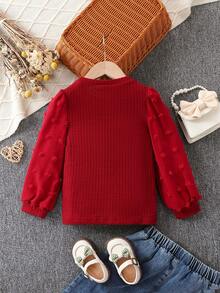 SHEIN 女孩圓點燈籠袖T恤 - 酒紅色 - 查看 2