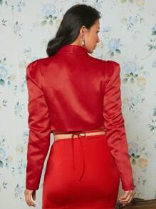 EastFlair Shawl Collar Puff Sleeve Crop Blazer - Red - View 2