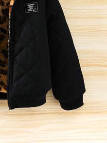 Young Boy 1pc Leopard Print Letter Patched Detail Zipper Hooded Reversible Jacket - Multicolor - View 5