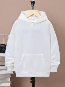 SHEIN Áo nỉ tay trễ vai in chữ dành cho bé trai tuổi teen - trắng - Xem 2