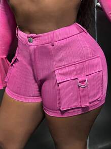 Slaydiva Shorts con bolsillo lateral con solapa cargo - Rosa Fucsia - Ver 1