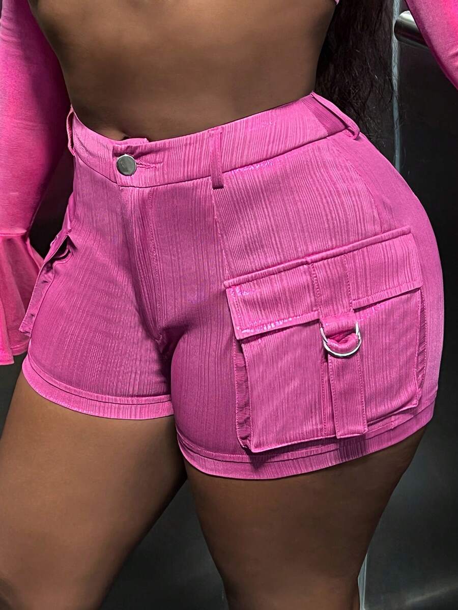 Slaydiva Shorts con bolsillo lateral con solapa cargo - Rosa Fucsia - Ver 1