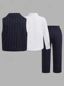 男小童條紋圖案西裝外套背心和褲子&前蝴蝶結襯衫 - 彩色 - 查看 4