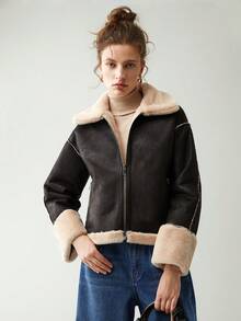 Anewsta Teddy Lined Zip Up Jacket - Maroon - View 7