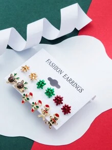 ROMWE Kawaii 6雙可愛鐵合金聖誕裝飾耳釘適合女士日常裝飾 - 彩色 - 查看 1