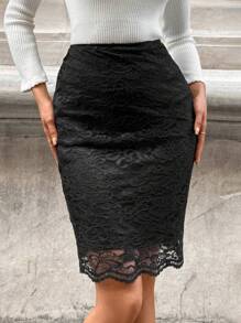 EURMUSE Lace Overlay Skirt - Black - View 1