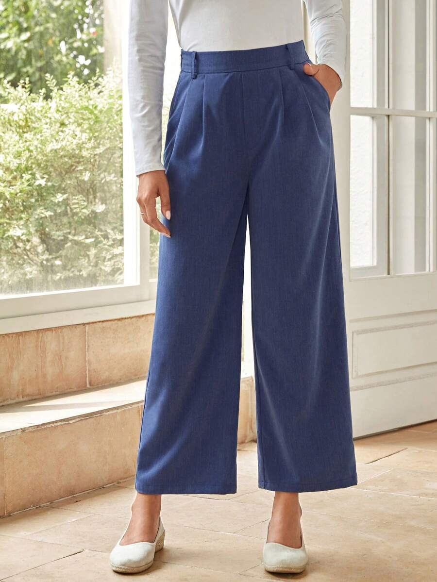 EMERY ROSE Chất rắn Túi nghiêng Quần ống rộng - Màu xanh lam - Xem 1