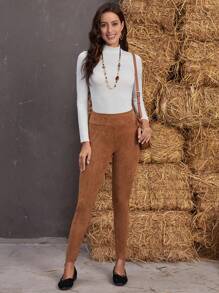 EMERY ROSE Solid High Waist Leggings - Brown - View 3