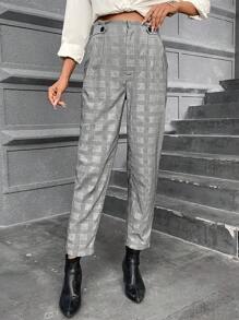 SHEIN Frenchy Plaid Print Slant Pocket Pants - Grey - View 1