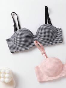 Teen Girl 2pcs Scallop Edge Gingham Underwire Bralette - Multicolor - View 3