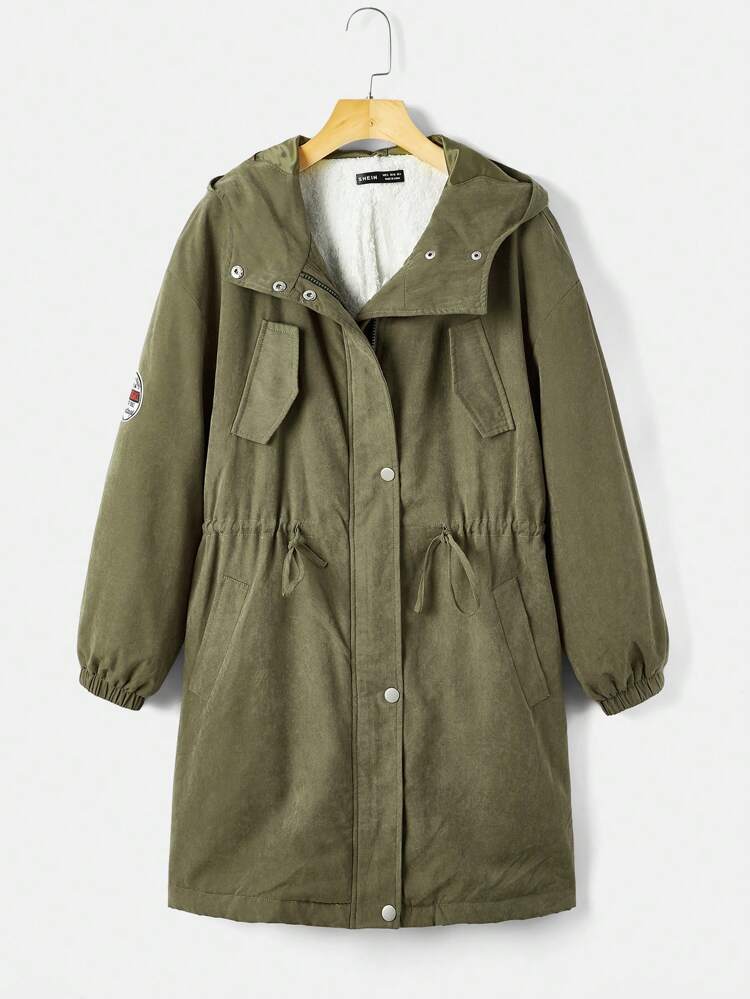 Drawstring Waist Hooded Thermal Coat