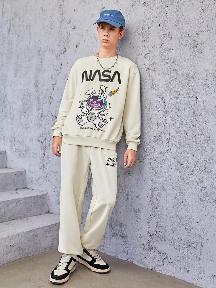 Teen Boy Astronaut & Letter Graphic Sweatshirt & Sweatpants