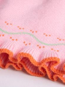 SHEIN Young Girls Pumpkin Pattern Frill Trim Sweater - Pink - View 5