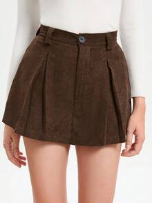 SHEIN BIZwear 褶皺燈芯絨裙裤 - 咖啡棕 - 查看 3