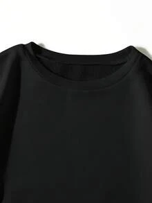 SHEIN Unity 山和字母圖案加絨內裏運動衫 - 黑色 - 查看 5