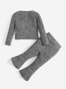 SHEIN 女嬰扭結下擺T恤和喇叭褲 - 深灰色 - 查看 2