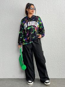 SHEIN EZwear Plus Size Reflective Splash Ink Print Sweatshirt - Multicolor - View 3