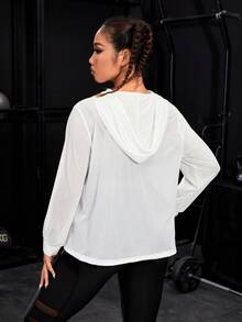 SHEIN Daily&Casual 加大码袋鼠口袋抽绳运动卫衣 - 白色 - 查看 2