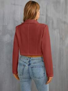 SHEIN Privé 青果領開門襟短版西裝 - 粉色 - 查看 2