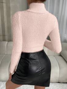 SHEIN Essnce Áo cao cổ Đan mềm mại Áo cao cổ Áo len - Màu Hồng baby - Xem 2