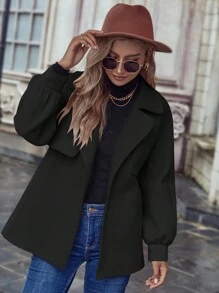 SHEIN Frenchy Lapel Neck Belted Overcoat - Black - View 7