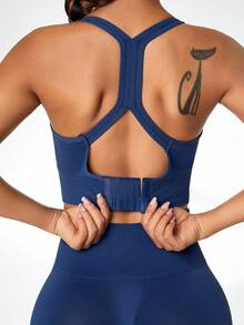 Easithlete Seamless High Stretch Sports Bra With Leggings - Navy Blue - View 6