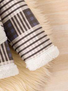 男小童格紋印花羊絨領口花呢外套 - 咖啡棕 - 查看 4