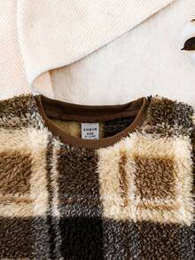 男嬰格紋印花絨毛衛衣和褲子 - 彩色 - 查看 4