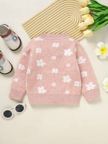 女嬰花卉圖案套頭毛衣 - 粉色 - 查看 2