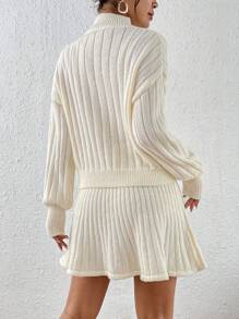 Chiquease Mock Neck Drop Shoulder Sweater & Knit Skirt - Beige - View 2