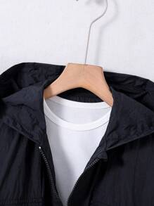 SHEIN 青少年女孩翻蓋口袋連帽夾克不帶T恤 - 黑色 - 查看 5