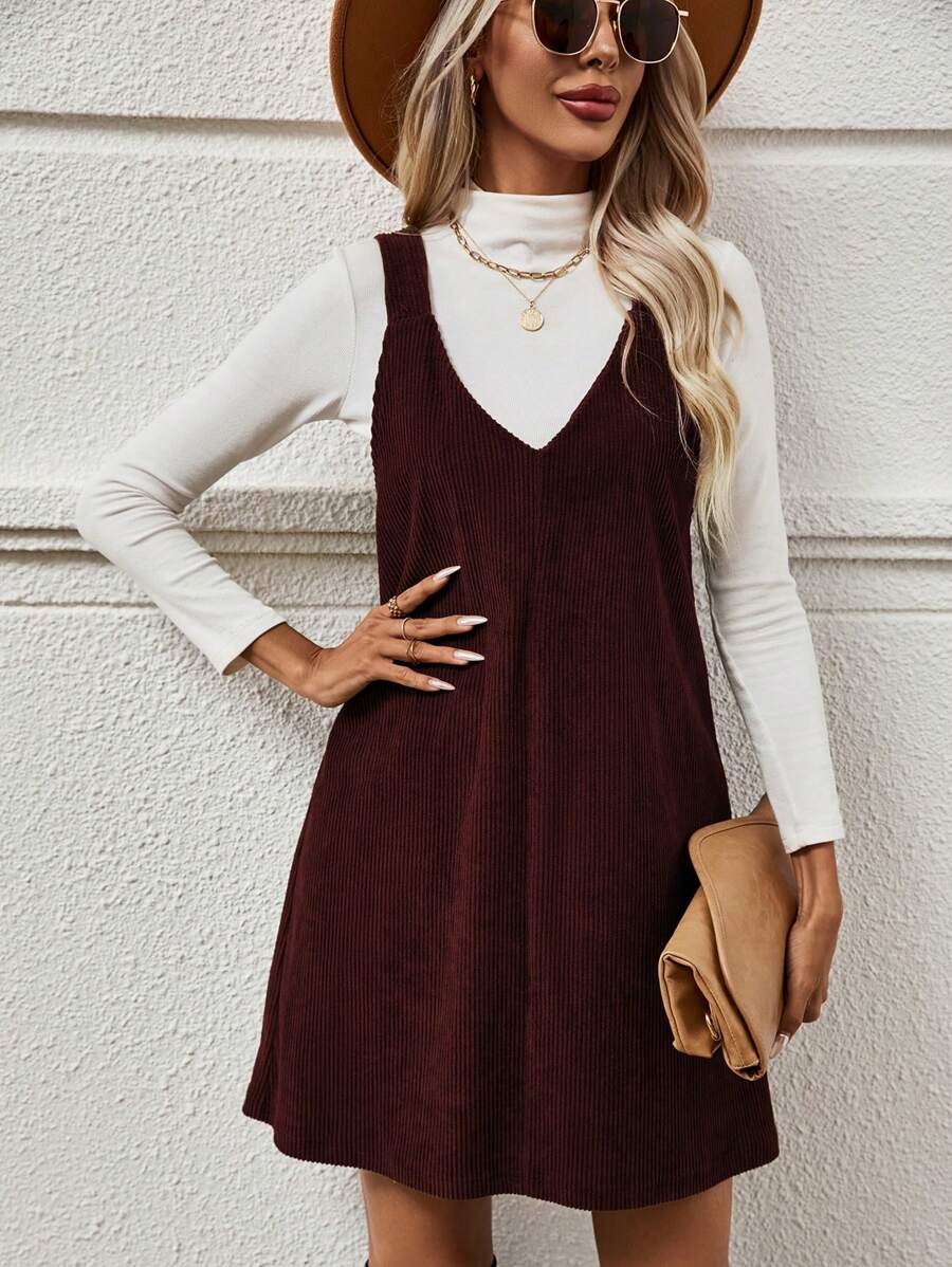 SHEIN LUNE Chất rắn Đầm Tổng thể Without Tee - Màu Đỏ Sâu - Xem 1