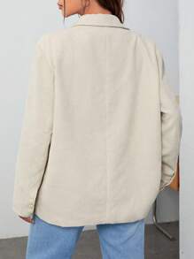 SHEIN EZwear 西裝領翻蓋細節單排釦西裝外套 - 卡其色 - 查看 3