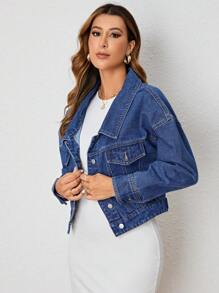 SHEIN Privé Top mezclilla crop de hombros caídos
