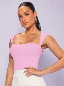 Silquee Top tank escote corazón unicolor - Rosa - Ver 6